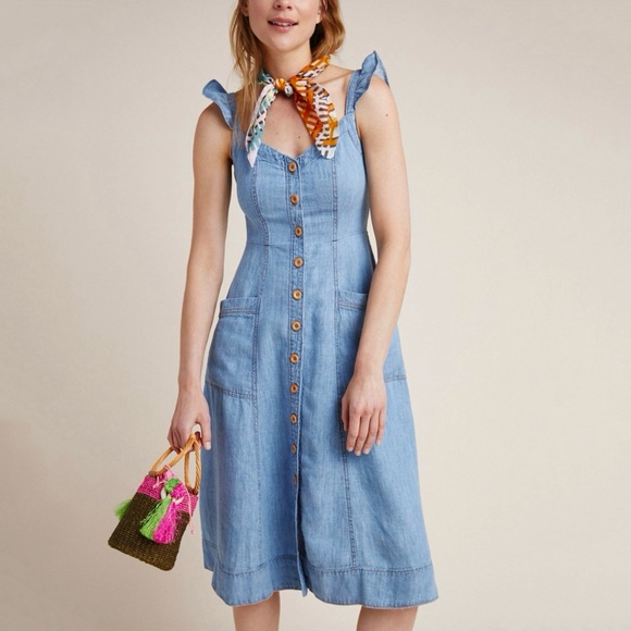 Anthropologie Rostand Button-Front Midi Dress Petite - Picture 4 of 4